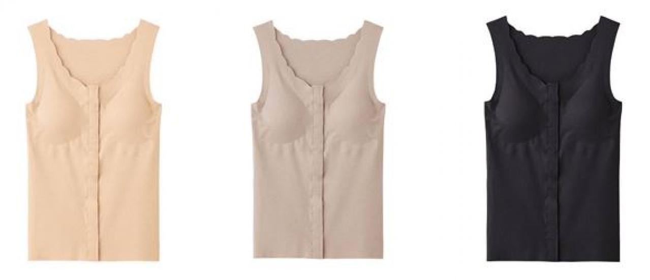 前あきカップ付きタンクトップ　左から、クリスタルベージュ、ローズグレー、ブラック