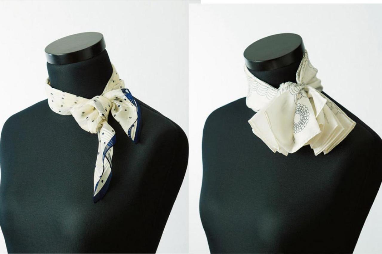 紫外線からも冷房の風からも首をガード【小さめスカーフ】1枚あればできる「ループリボン」と「ピエロ」