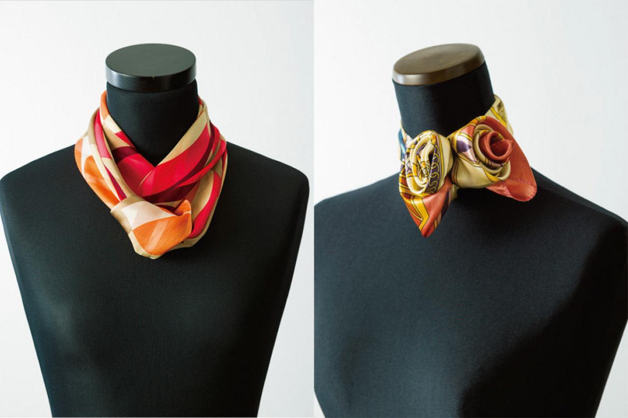 【スカーフの巻き方2選】ジャケットに合う！「チェーン チョーカー」と「ローズ結び」