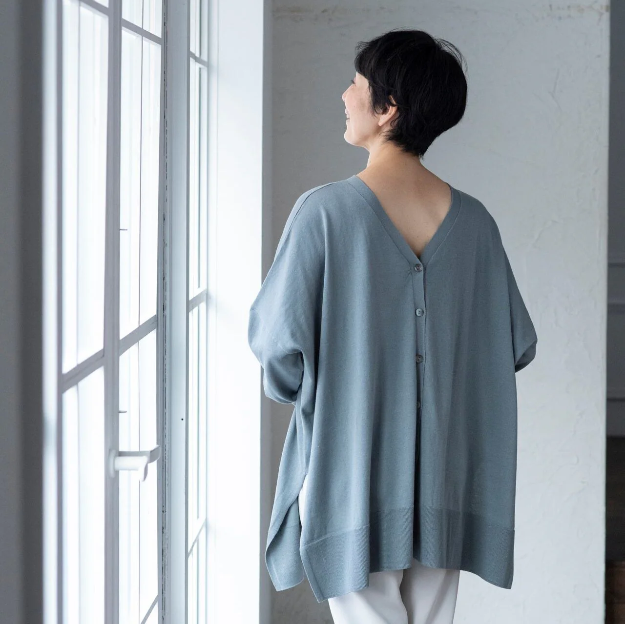 シルクコットンのカーディガン（ブルーグレー）