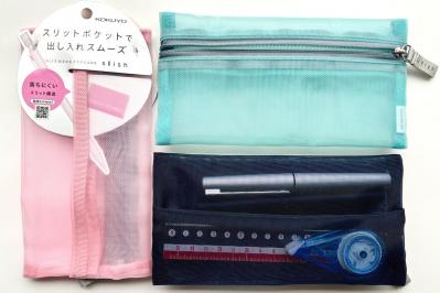 すっきり収納して持ち運ぶペンポーチ。充電ケーブルや小物もOK。メッシュ素材で中身が見える！（サムネイル画像）