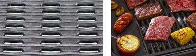 穴から肉の余分な脂を落として煙や油の飛び散りを抑える「深型穴あき焼肉プレート」（サムネイル画像）
