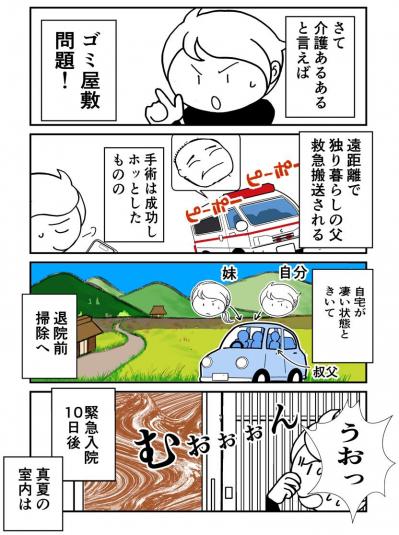 ひとり暮らしの実父を訪ねたら「ギャーっ…！」まさかのゴミ屋敷に…！【クアッド介護マンガ＃2】（サムネイル画像2）