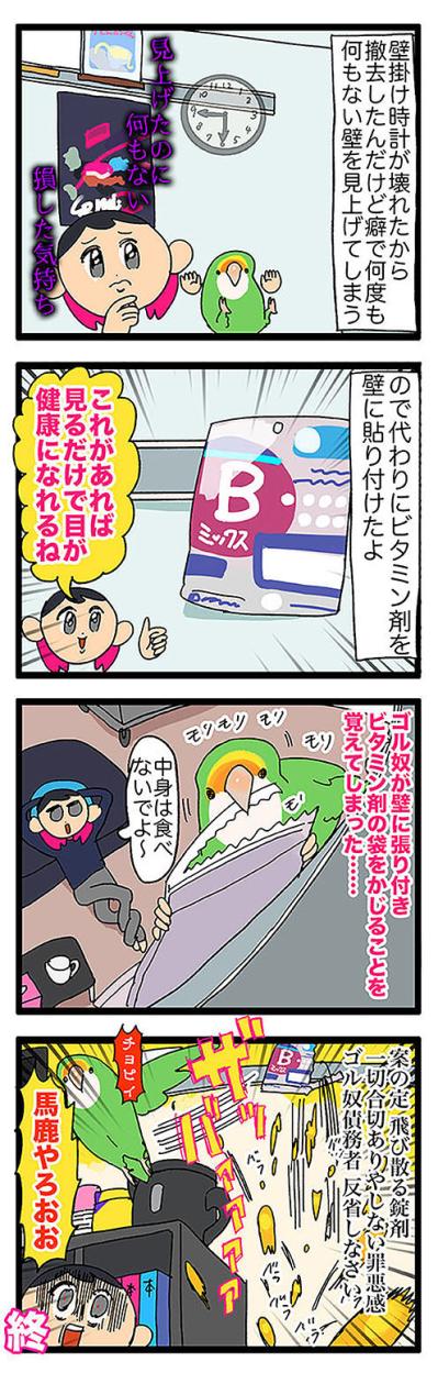 【鳥マンガ＃40】これでインコにパソコン作業を邪魔されないぞ！／壁掛けビタミン剤の悲劇（サムネイル画像6）