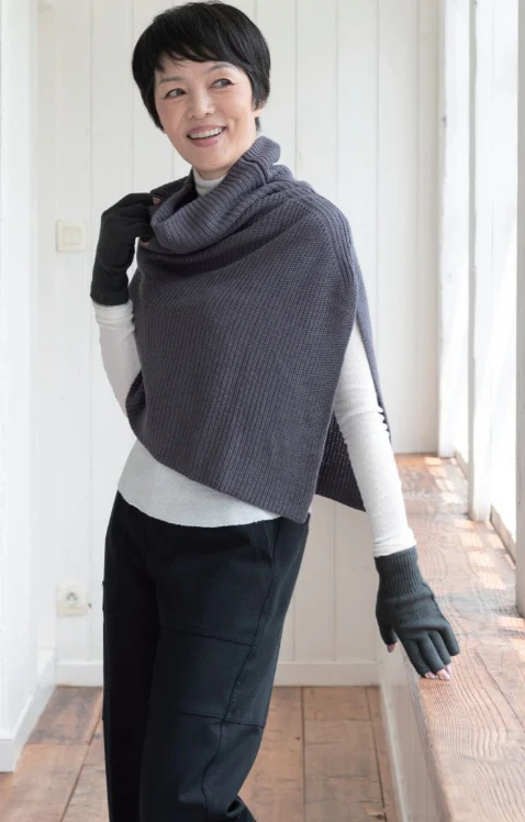 シルクカシミヤのニットケープ/パープルグレー