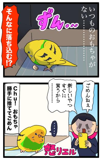 おもちゃ喪失と顔面フルパワー！セキセイインコの感情大暴走【鳥マンガ #146】（サムネイル画像4）