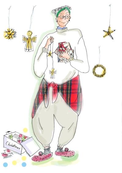 70歳・ひとり暮らしのクリスマス支度【本田葉子さんのおしゃれ】赤白緑の布は腰巻きに！（サムネイル画像2）