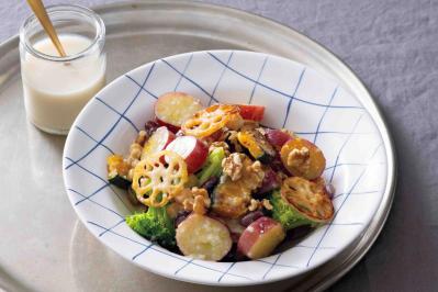 簡単！腸を整える「ヨーグルト塩麹」ドレッシングと秋の温野菜サラダレシピ（サムネイル画像）